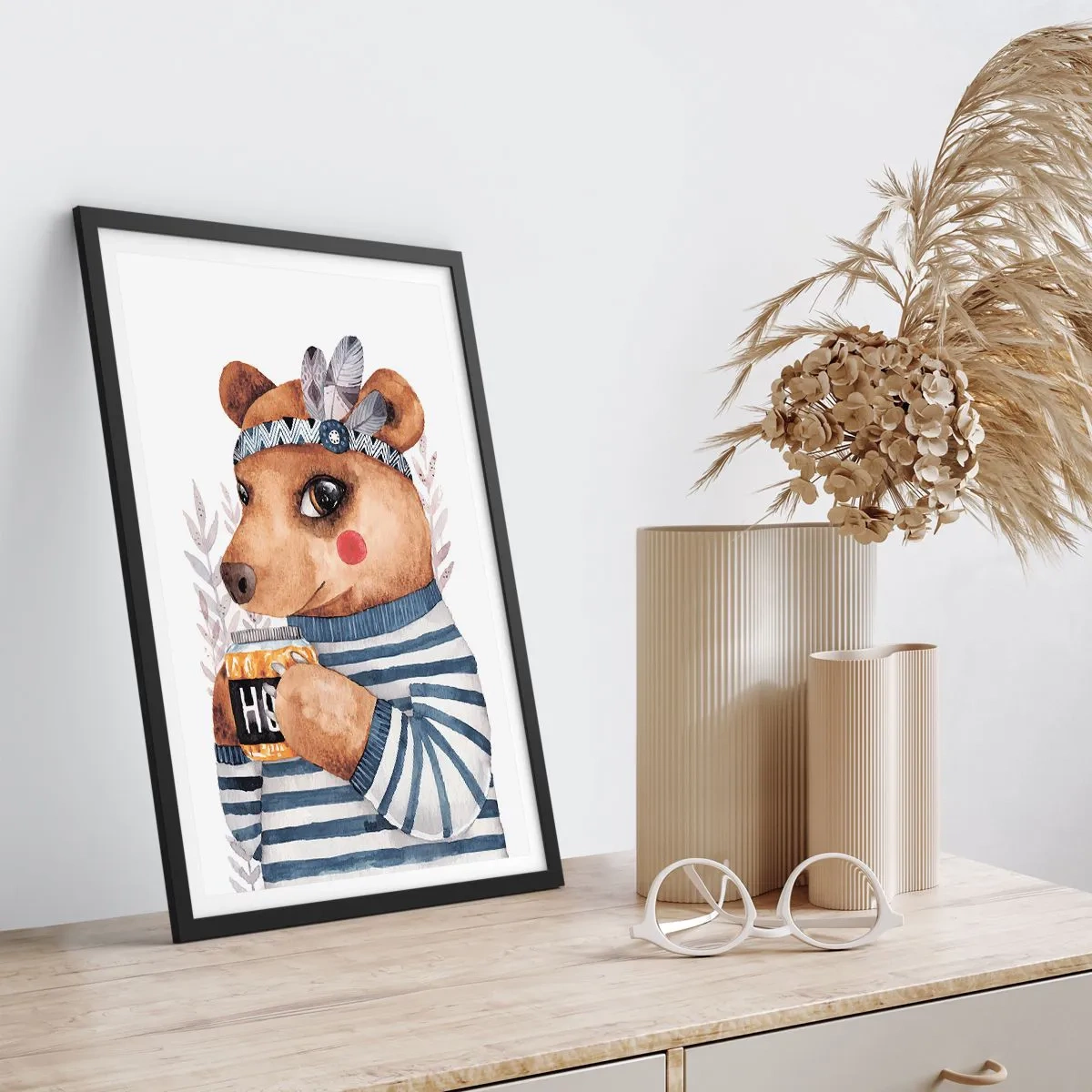 Pôster com moldura preta - Doce ursa - 40x50 cm