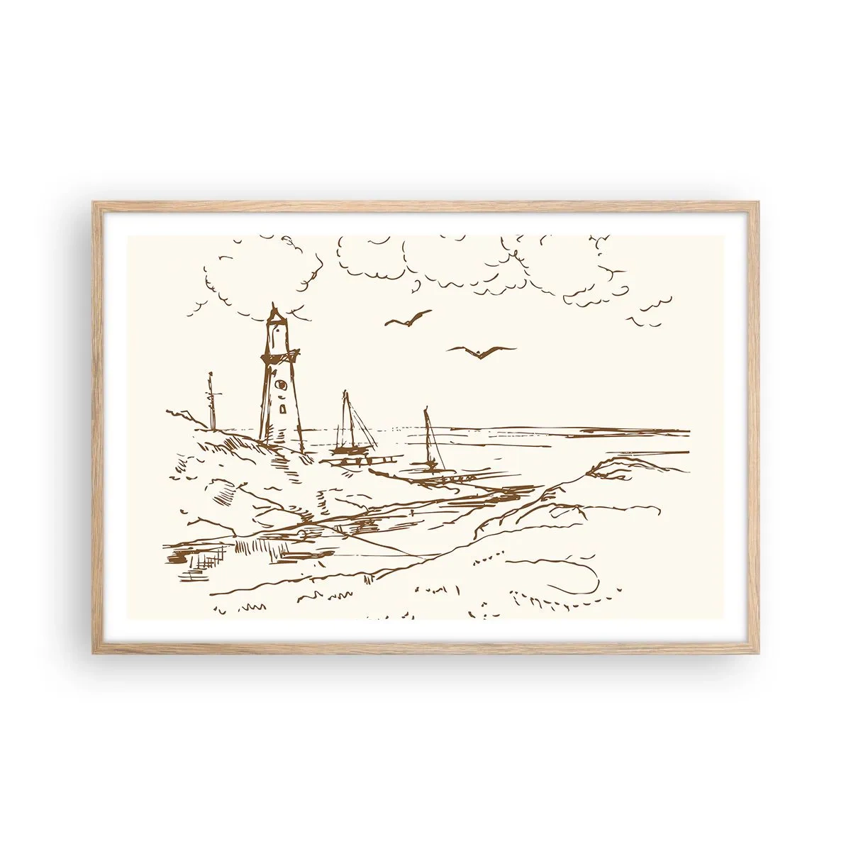 Pôster com moldura de carvalho claro - Esboço das memórias do verão - 91x61 cm