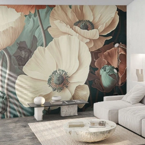 Papel de Parede Premium Sand - O sussurro das papoulas - Flores, Plantas, Pastel - 200x140 cm
