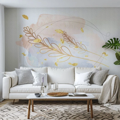 Papel de Parede Autocolante Deluxe Sticker - Explosão dourada - Brilhante, Minimalista, Moderno - 200x140 cm