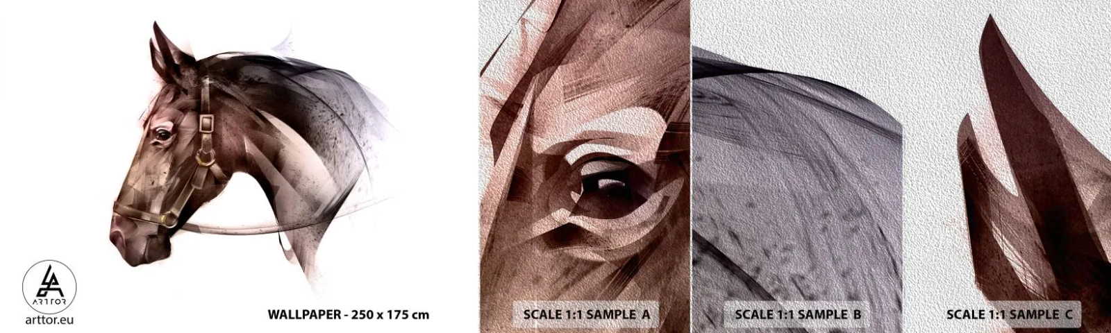 Amostra de papel de parede Premium Sand - Que charme - Animais, Cabeça de cavalo, Cavalo - 100x30 cm