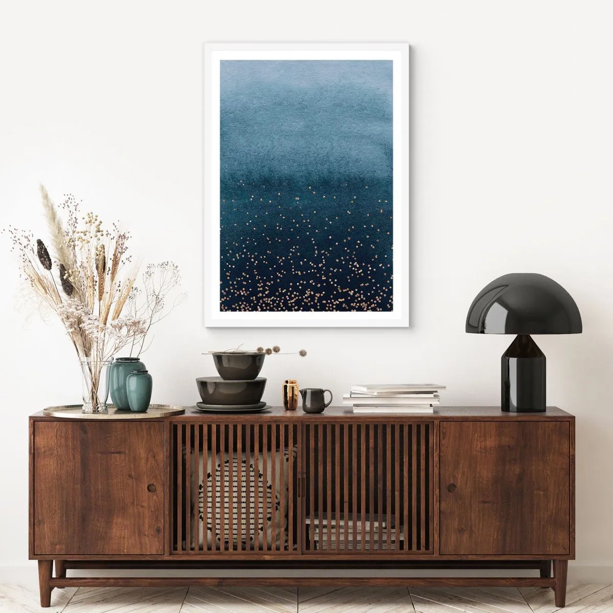 Pôster em moldura branca - Composição – fases azuis - 70x100 cm