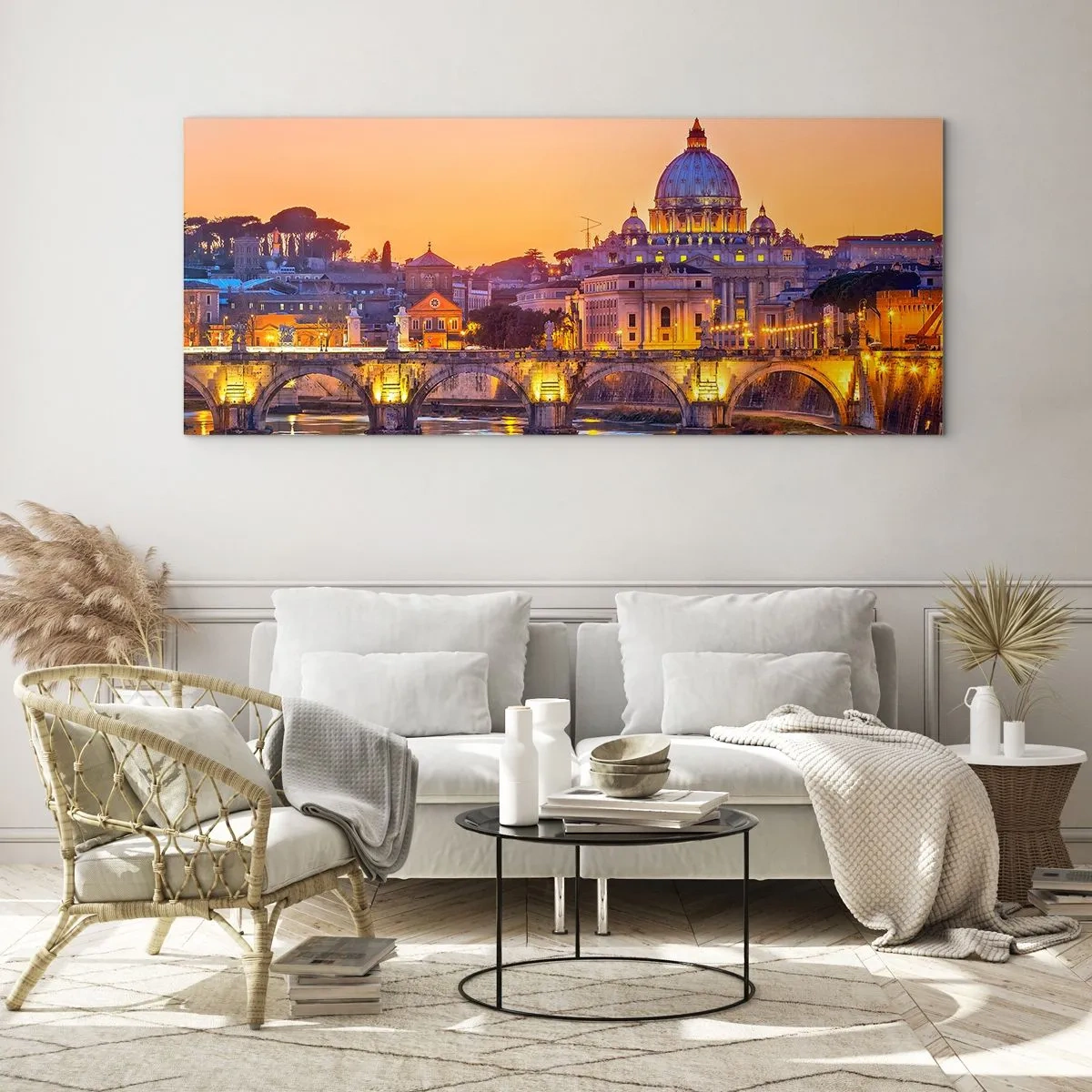 Quadro em vidro - Crepúsculo sobre a Cidade Eterna - 100x40 cm