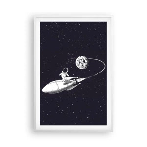 Pôster em moldura branca - Surfista espacial - 61x91 cm