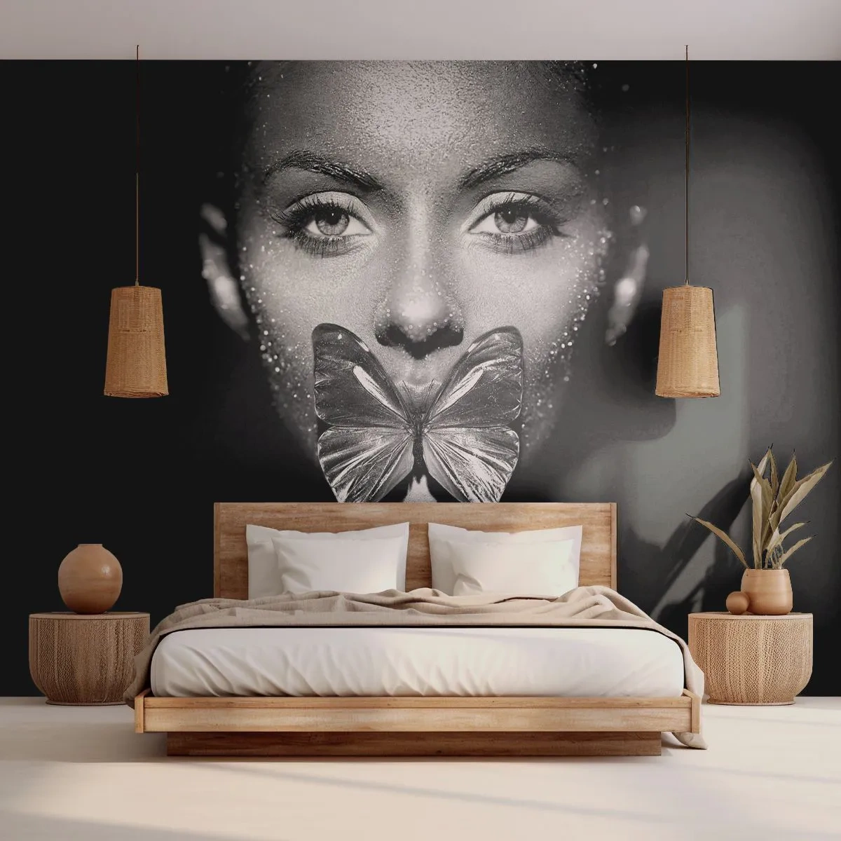 Papel de Parede Autocolante Deluxe Sticker - O beijo da borboleta - Abstração, Mulher, Borboleta - 100x70 cm