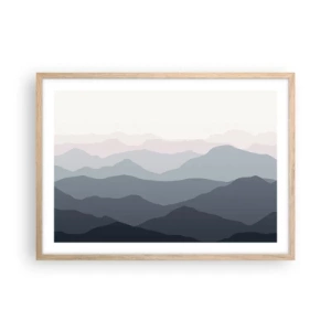 Pôster com moldura de carvalho claro - Ondas de montanha - 70x50 cm
