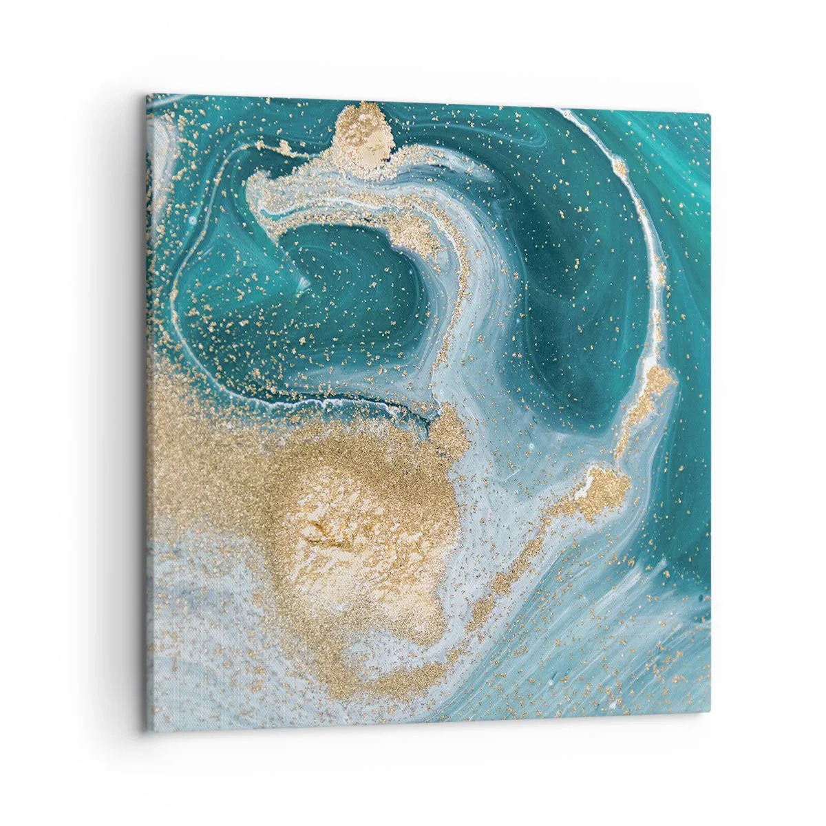 Quadro em tela - Um vórtice de ouro e turquesa - 50x50 cm