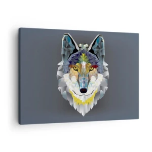 Quadro em tela - Imagem geométrica de um lobo em um fundo cinza - 70x50cm - Quem não quer ser lobo, não lhe veste a pele - Decoração de parede moderna para a sala de estar e quarto ARTTOR