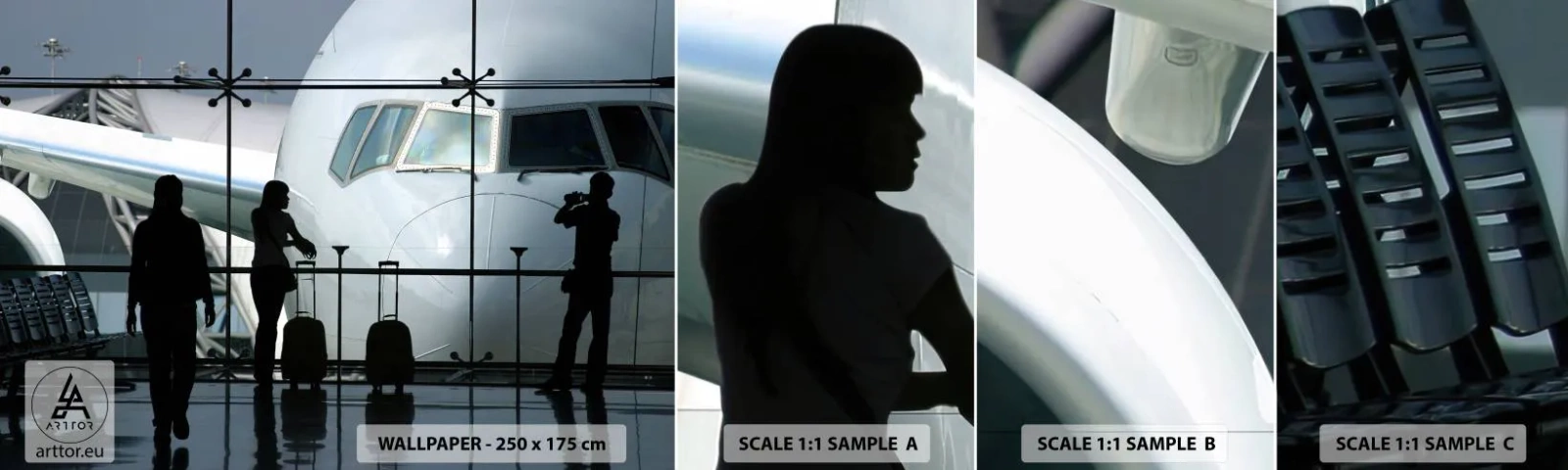 Amostra de Papel de Parede Standard Eco - Vis a vis no aeroporto - Avião, Aeroporto, Viagens - 100x30 cm