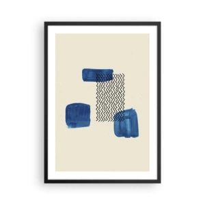 Pôster com moldura preta - Composição abstrata em tons de azul marinho com linhas - 50x70cm - Quarteto abstrato - Decoração de parede moderna para a sala de estar e quarto ARTTOR