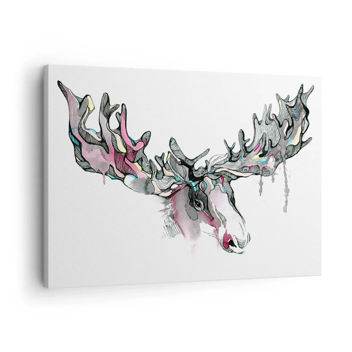 Quadro em tela - Aquarela artística de um alce com chifres ricos - 70x50cm - A coroa do Rei da Floresta - Decoração de parede moderna para a sala de estar e quarto ARTTOR
