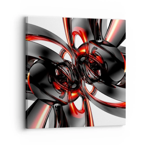 Quadro em tela - Movimento em grafite e vermelho - 30x30 cm