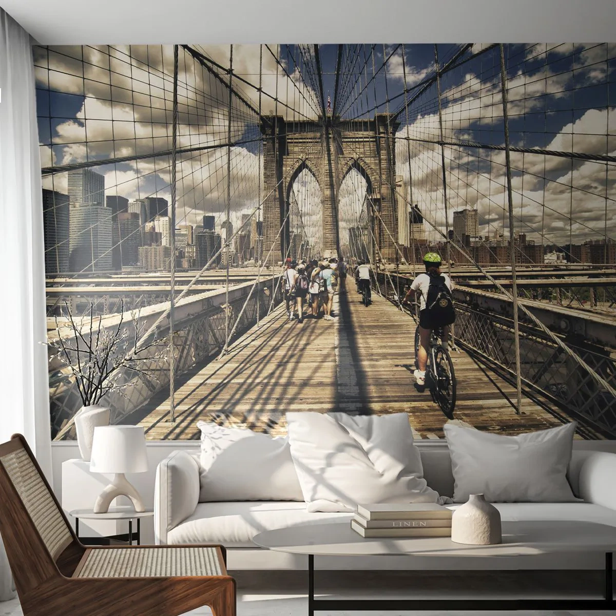 Papel de Parede Autocolante Deluxe Sticker - Direto para o coração da cidade - Ponte do Brooklyn, Nova Iorque, Cidade - 250x175 cm