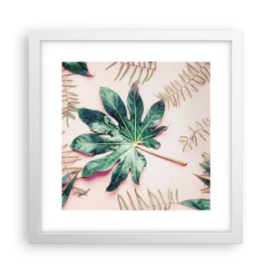 Pôster em moldura branca - Estudo do verde em um fundo rosa - 30x30 cm