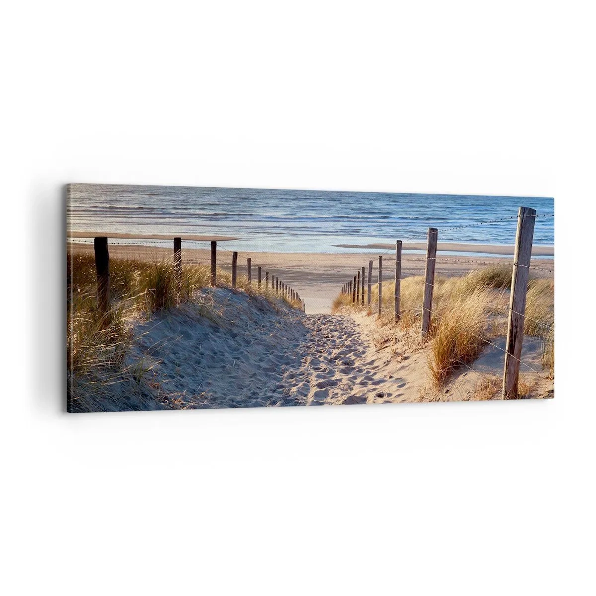 Quadro em tela - O som do mar, o canto dos pássaros, a praia selvagem entre a relva... - 100x40 cm