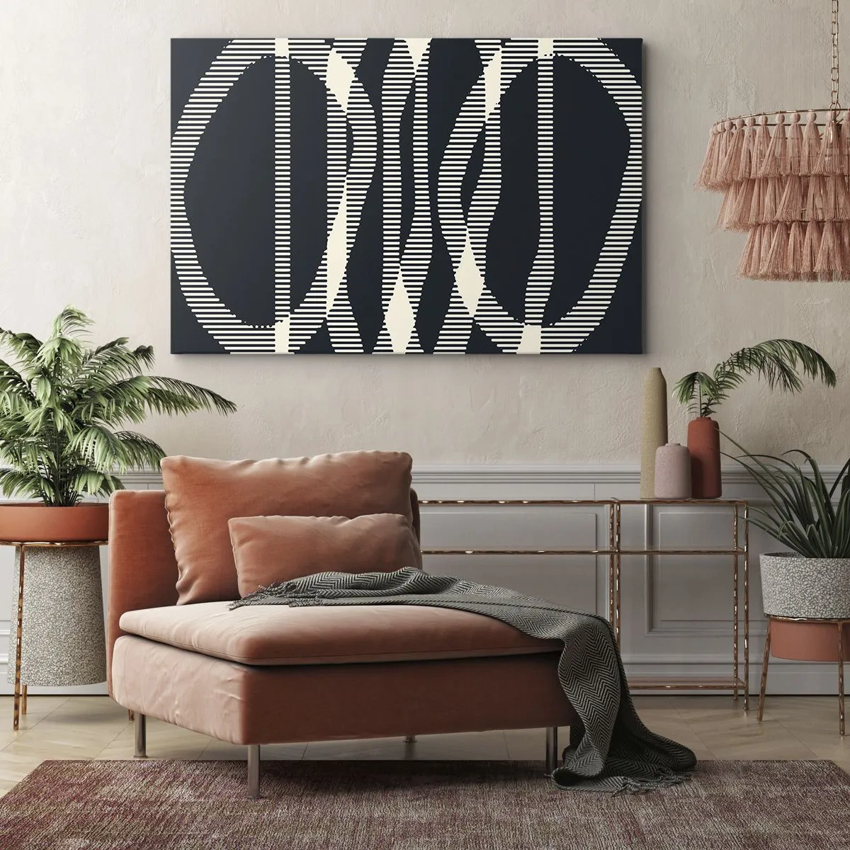 Quadro em tela - Linhas geométricas em tons claros sobre fundo escuro - 70x50cm - Uma tentativa de quebrar a escuridão - Decoração de parede moderna para a sala de estar e quarto ARTTOR