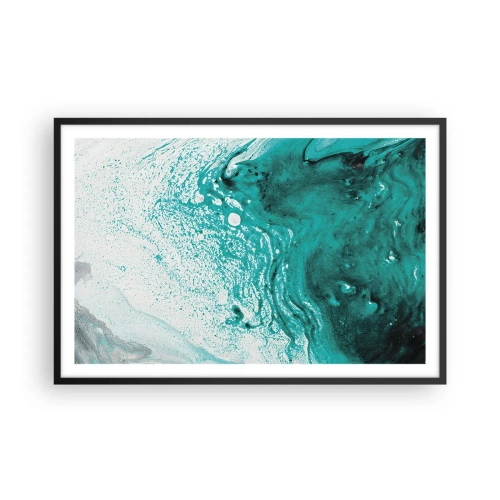 Pôster com moldura preta - Derreter a branco e turquesa - 91x61 cm