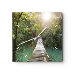 Relógio de parede - Relógio em vidro - Da água azul para a floresta azul - 30x30 cm