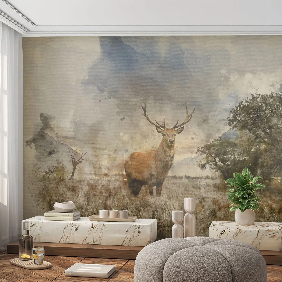 Papel de Parede Premium Sand - Dignidade - força - dignidade - Animais, Cervo, Paisagem - 100x70 cm
