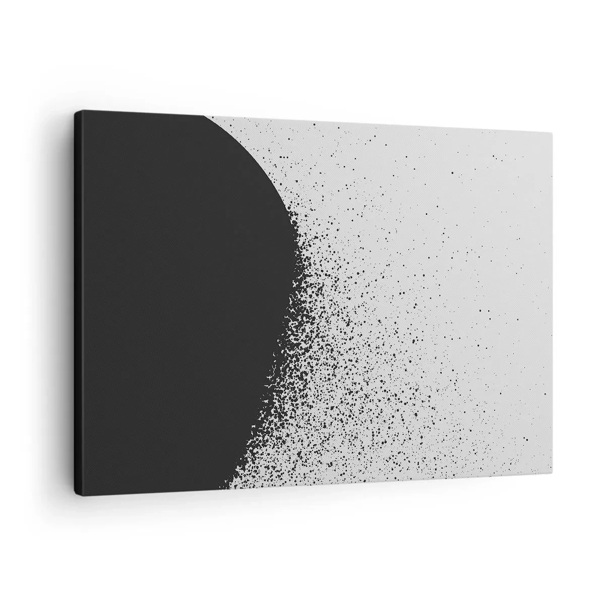 Quadro em tela - Padrão abstrato com partículas pretas em um fundo claro - 70x50cm - Movimento das moléculas - Decoração de parede moderna para a sala de estar e quarto ARTTOR