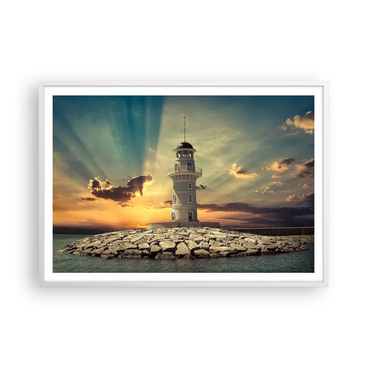 Pôster em moldura branca - Luz - Bondade - Beleza - 100x70 cm