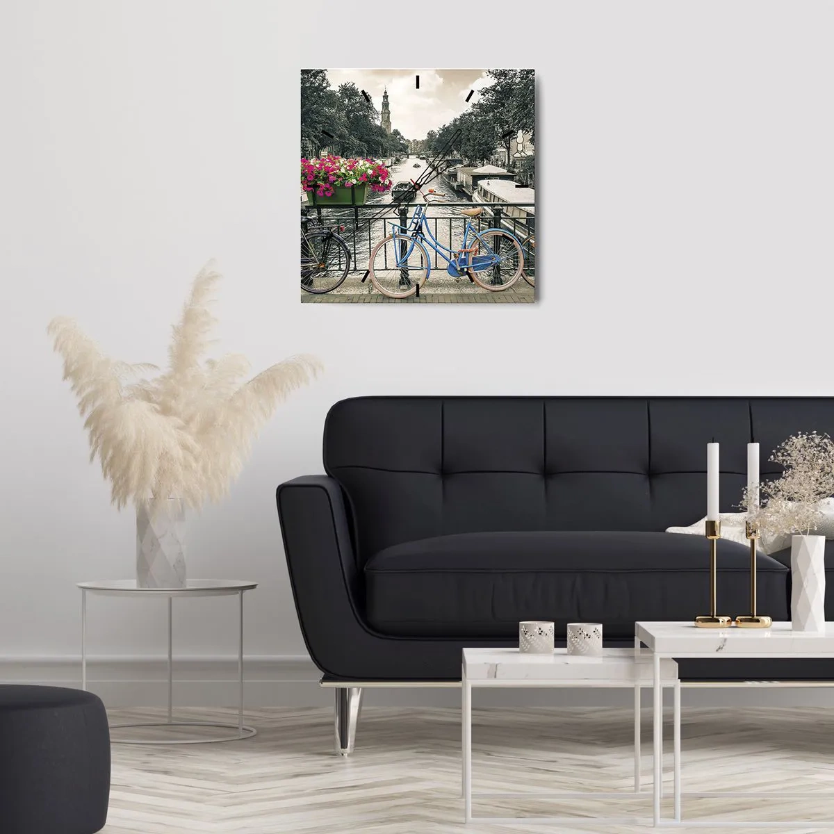 Relógio de parede - Relógio em vidro - Cores da rua de Amsterdã - 30x30 cm