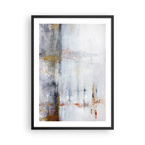 Pôster com moldura preta - Uma composição abstrata com tons de cinza, branco e dourado. - 50x70cm - Atrás da cortina de ar - Decoração de parede moderna para a sala de estar e quarto ARTTOR