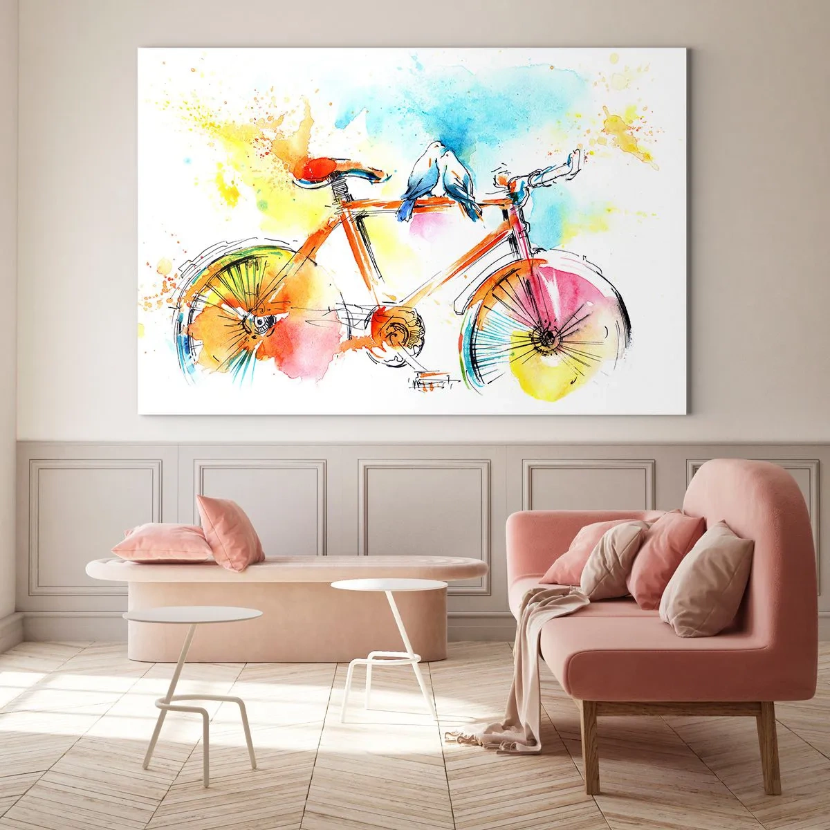 Quadro em vidro - A dois na bicicleta - 120x80 cm