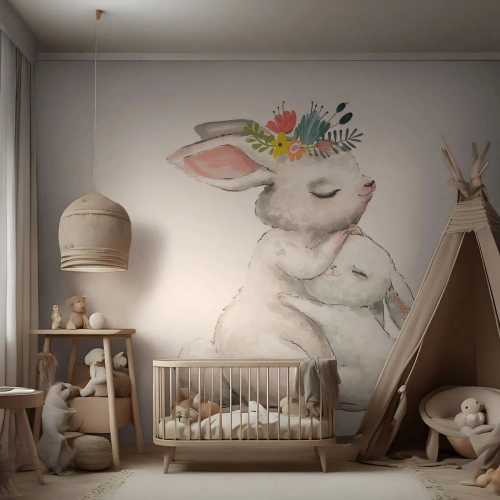 Papel de Parede Standard Eco - Nada melhor do que amor de mãe - Para crianças, Coelho, Mãe com filho - 350x256 cm