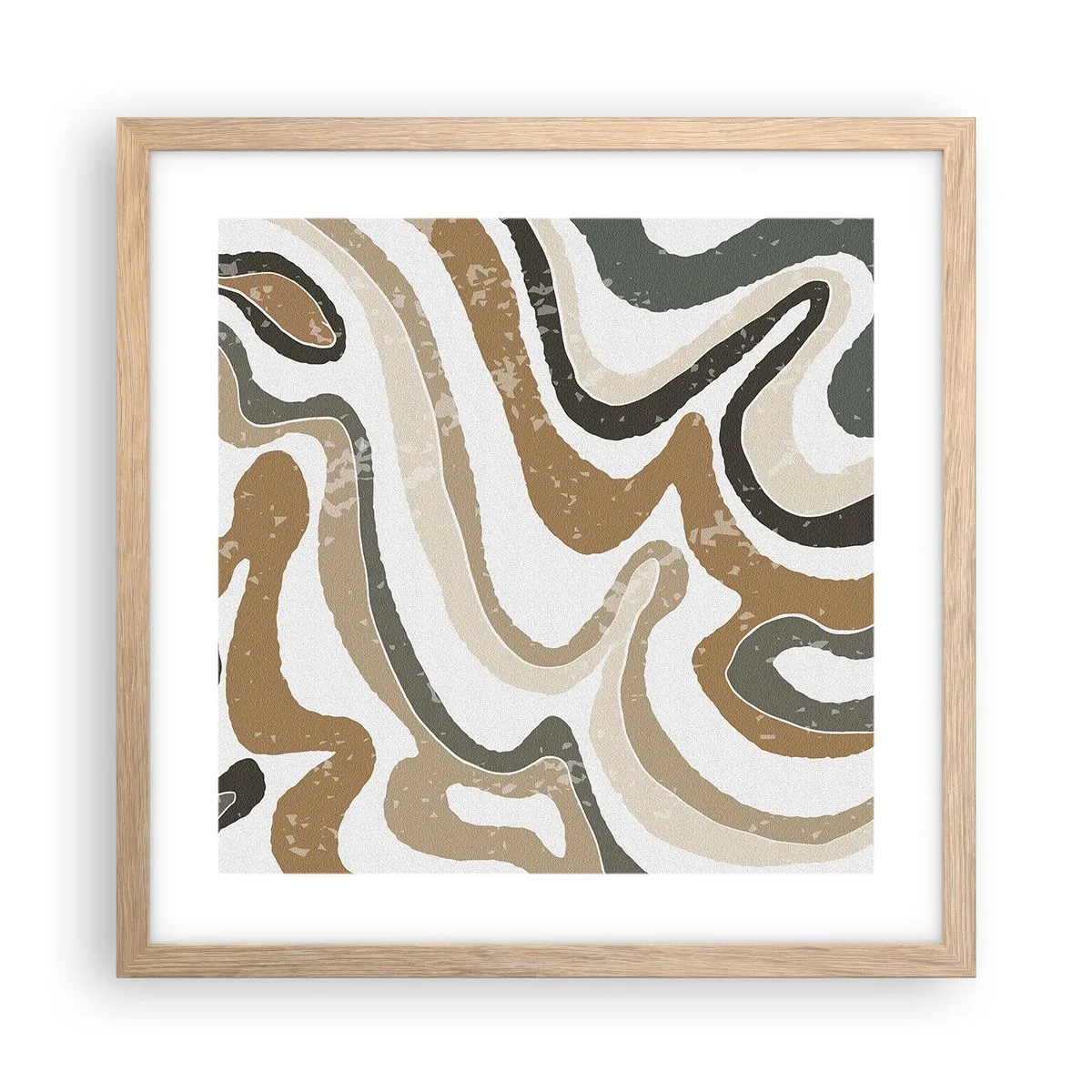 Pôster com moldura de carvalho claro - Meandros de cores da terra - 40x40 cm
