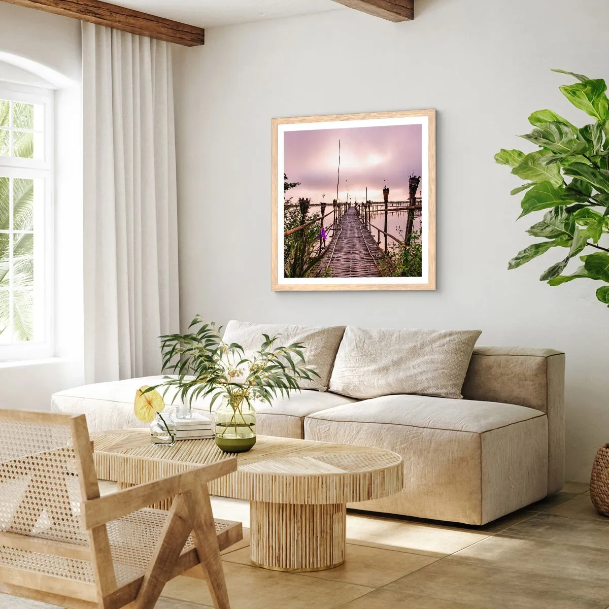 Pôster com moldura de carvalho claro - Paz e tranquilidade da Ásia - 50x50 cm