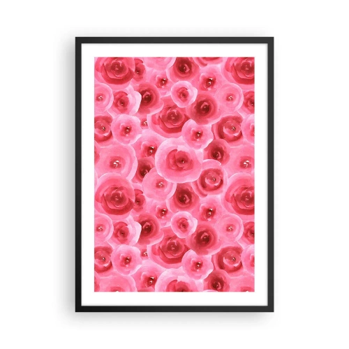 Pôster com moldura preta - Rosas cor de rosa em aquarela em estilo romântico - 50x70cm - Rosas acima e abaixo - Decoração de parede moderna para a sala de estar e quarto ARTTOR