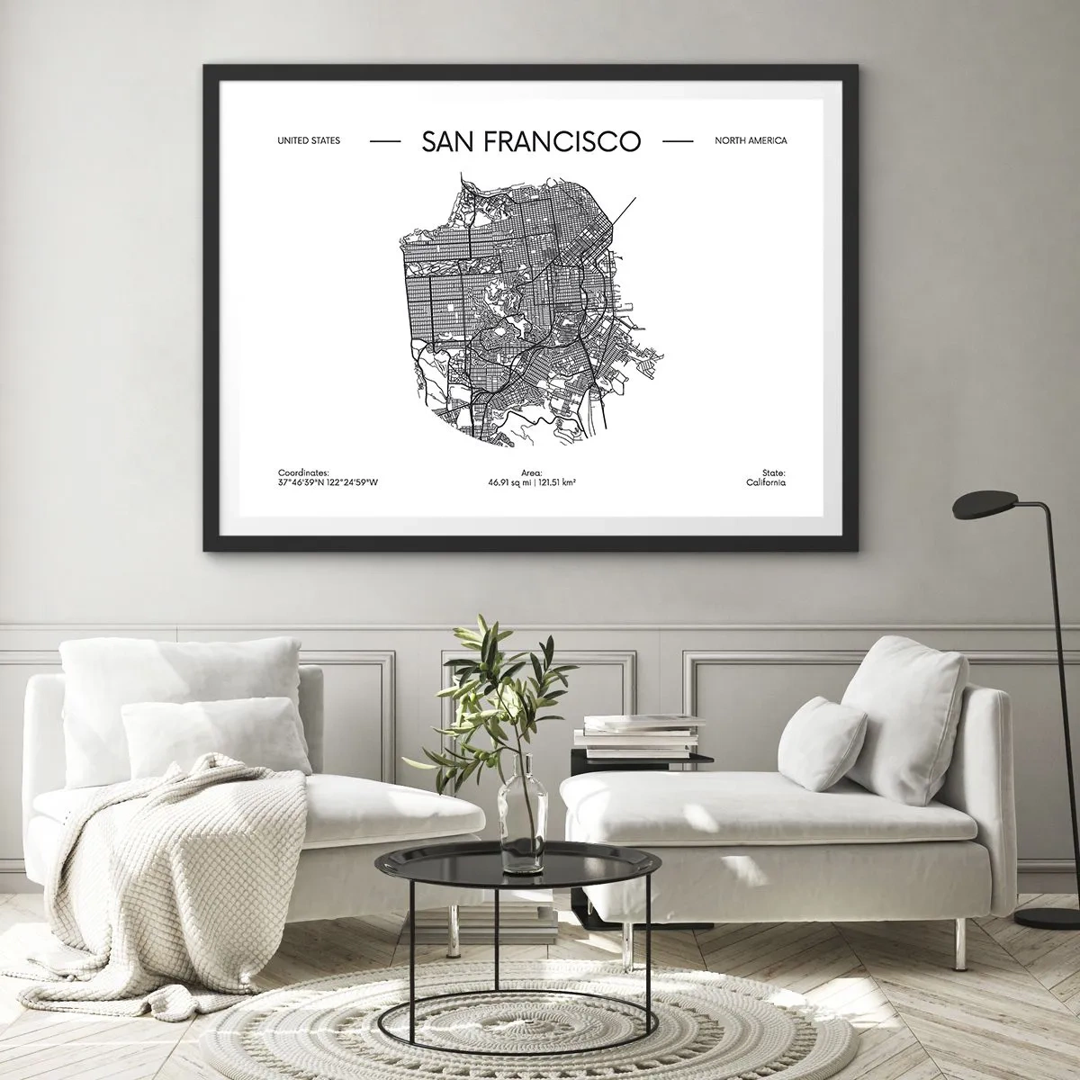 Pôster com moldura preta - Anatomia de São Francisco - 70x50 cm