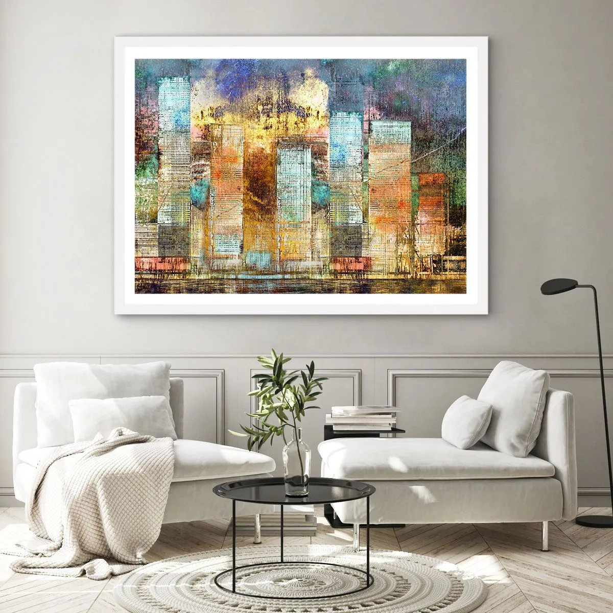 Pôster em moldura branca - Uma metrópole ensolarada - 100x70 cm