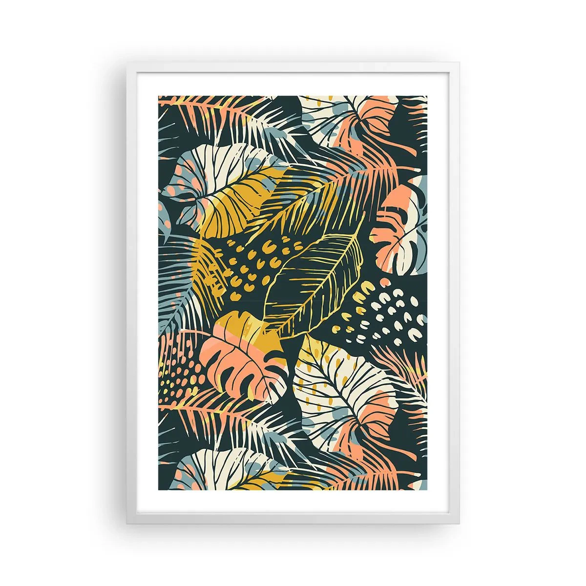 Pôster em moldura branca - Fantasia de folhas - 50x70 cm