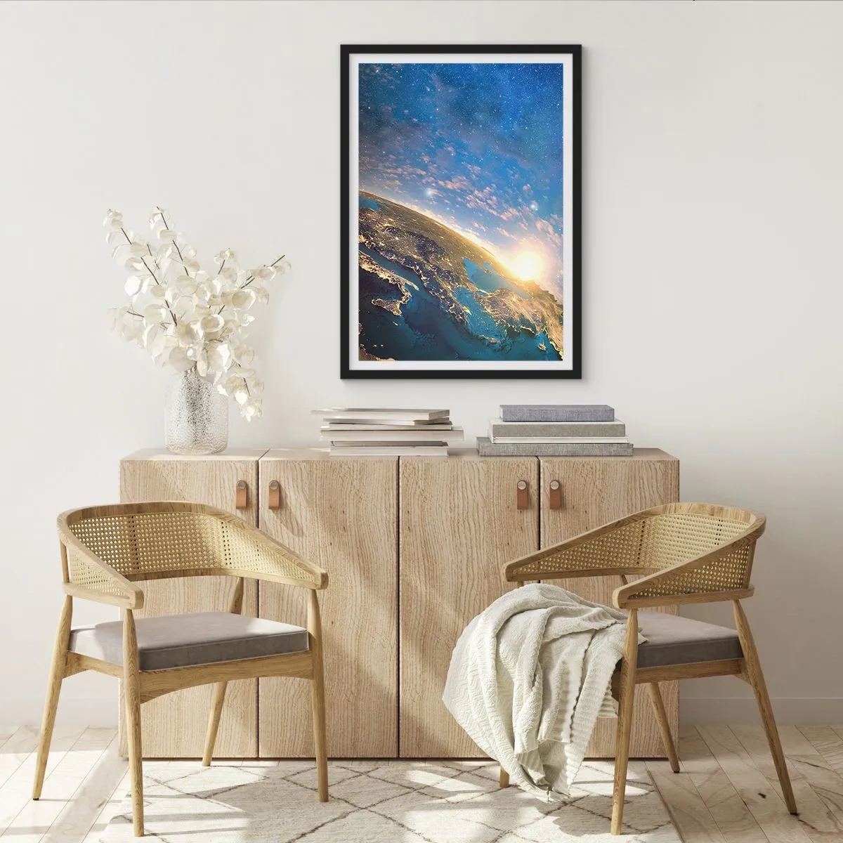 Pôster com moldura preta - Terra vista do espaço ao nascer do sol - 50x70cm - Vamos olhar para nós mesmos à distância - Decoração de parede moderna para a sala de estar e quarto ARTTOR