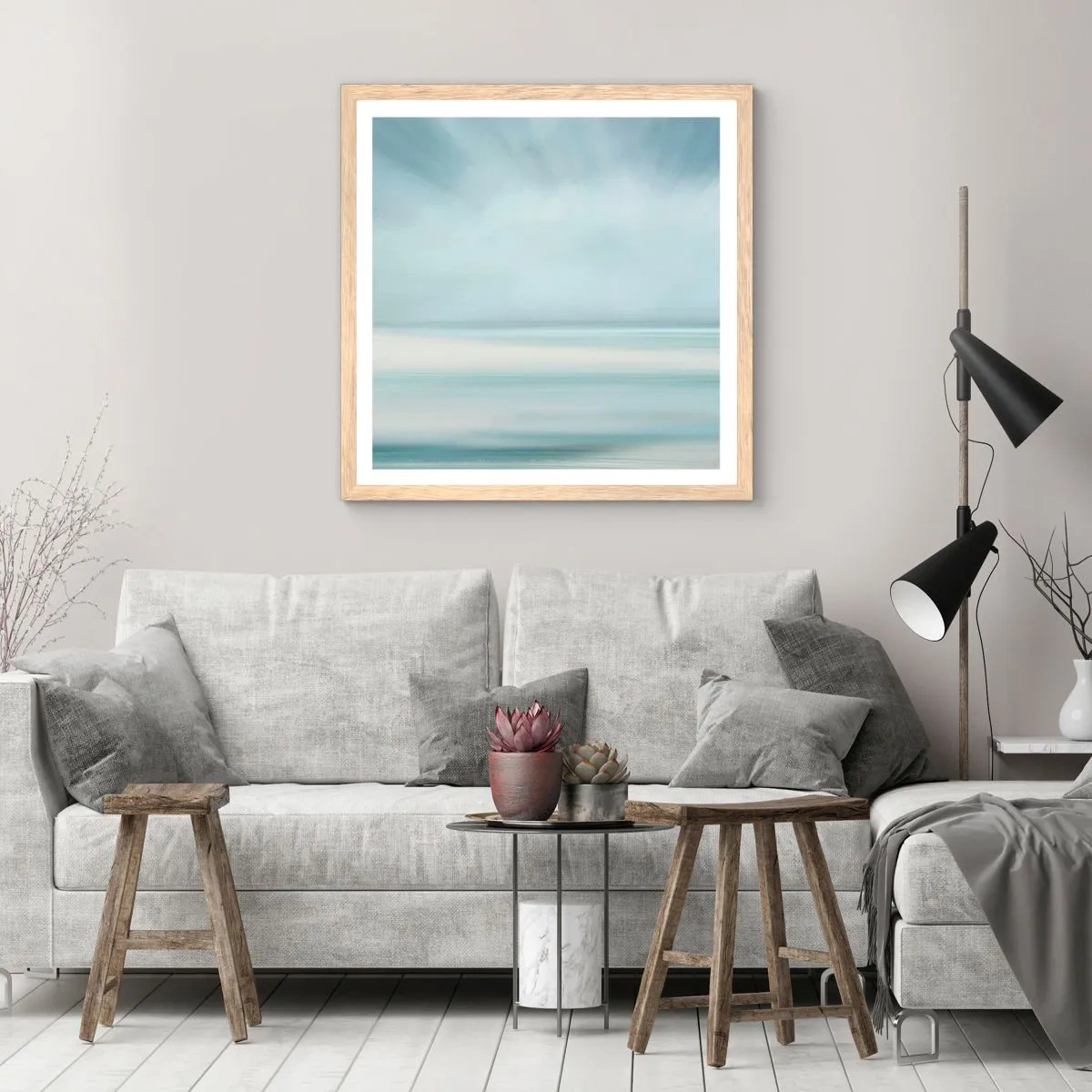 Pôster com moldura de carvalho claro - Paz ao horizonte - 60x60 cm