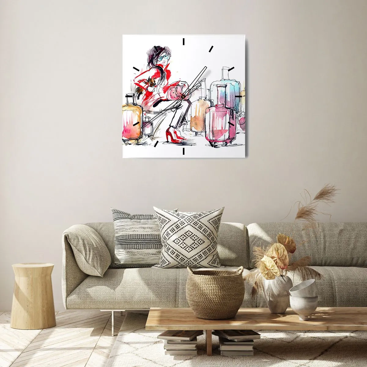 Relógio de parede - Relógio em vidro - Vamos sentar antes da viagem - 40x40 cm