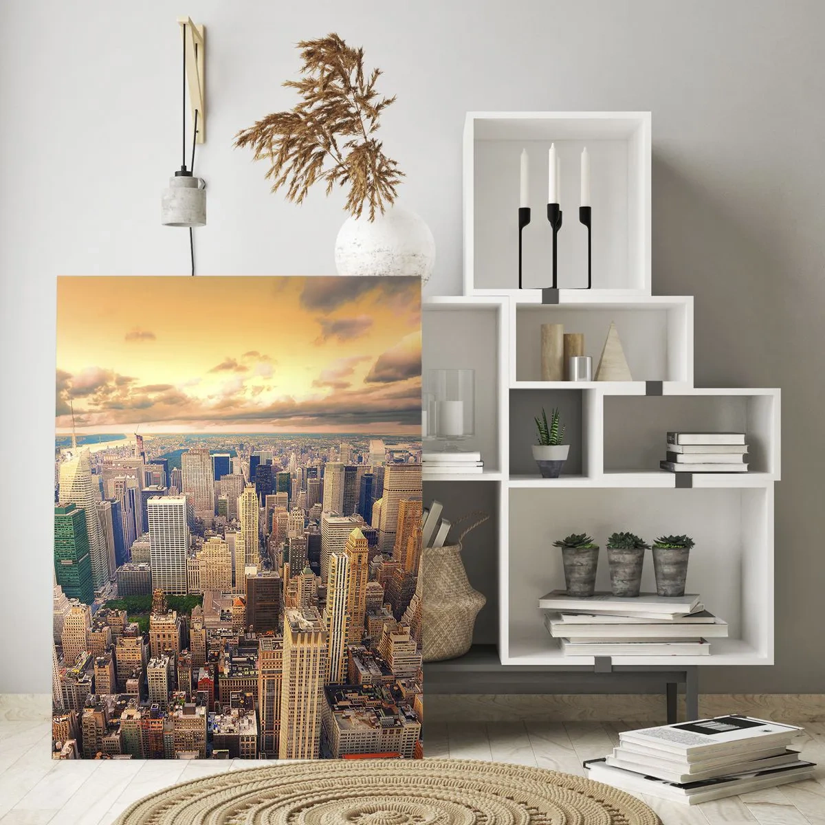 Quadro em vidro - Metrópole dourada - 50x70 cm