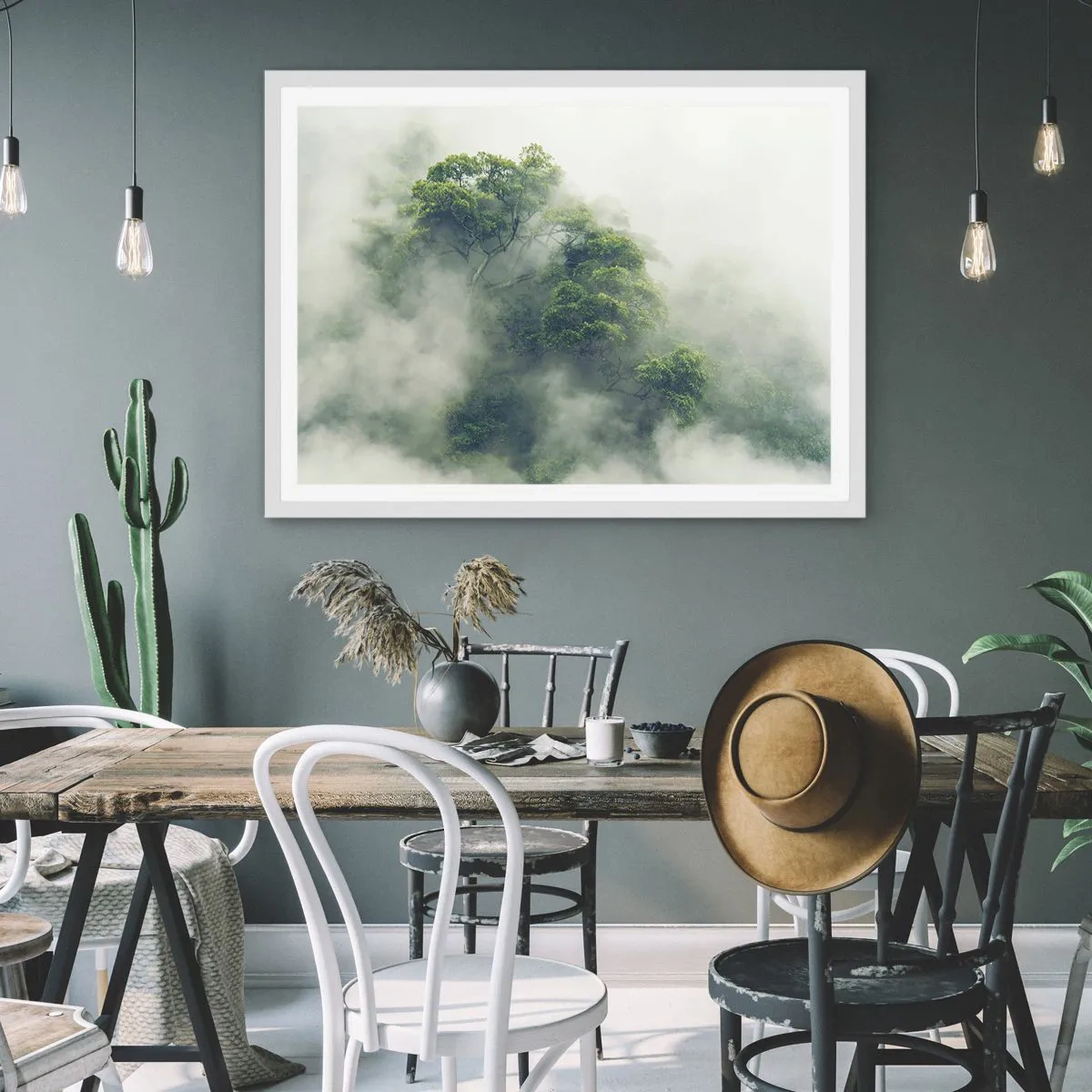 Pôster em moldura branca - Envolto em neblina - 100x70 cm