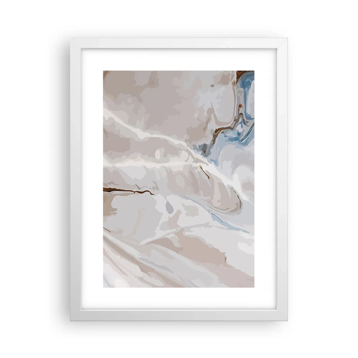 Pôster em moldura branca - Meandros azuis sob branco - 30x40 cm