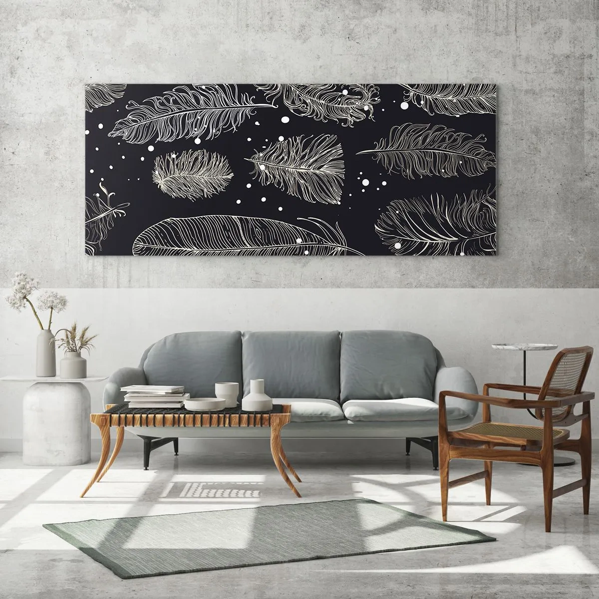 Quadro em vidro - Rendas de penas - 90x30 cm