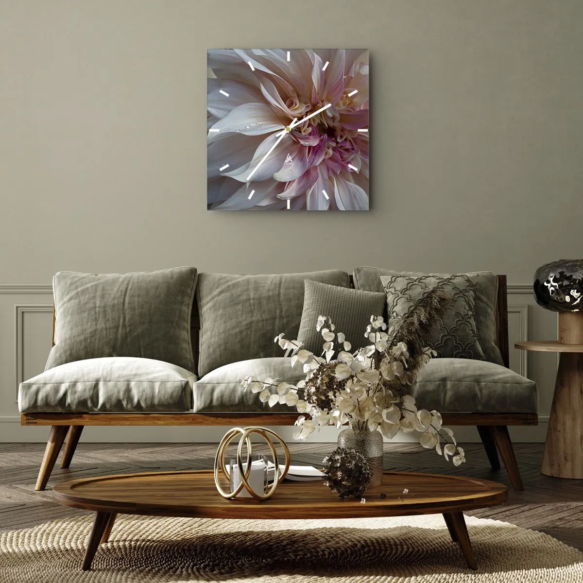 Relógio de parede - Relógio em vidro - Frescor florescente - 30x30 cm