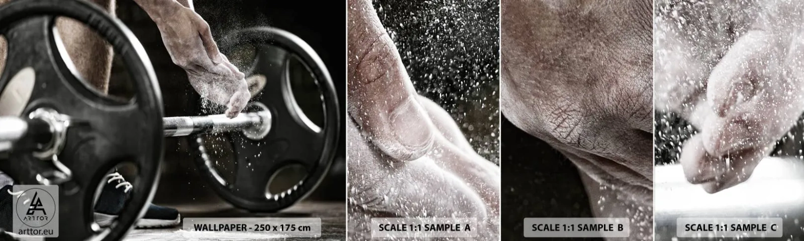 Amostra de papel de parede autocolante Deluxe Sticker - Desafio aceite! - Esporte, Academia, Levantamento de peso - 100x30 cm