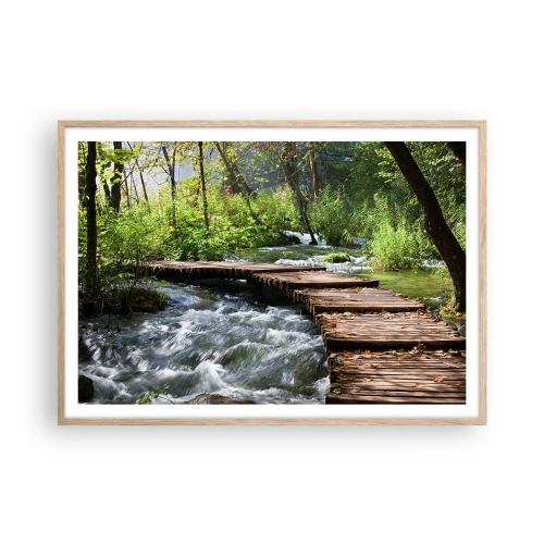 Pôster com moldura de carvalho claro - Sobre a cascata espumosa - 100x70 cm