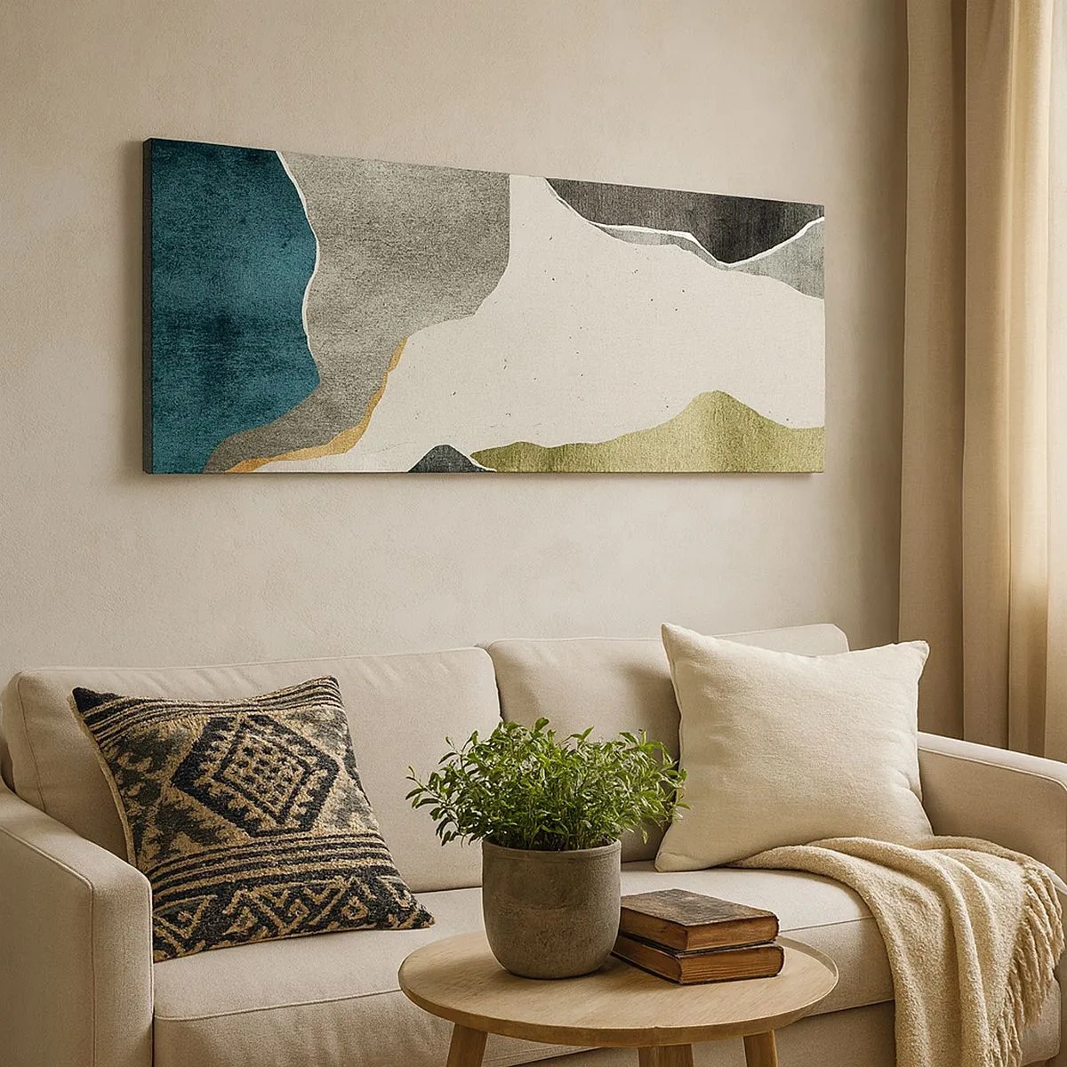 Quadro em tela - Composição de mosaico com fio de ouro - 100x40 cm