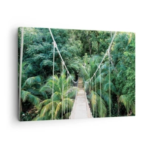 Quadro em tela - Uma ponte suspensa em uma selva tropical cheia de vegetação - 70x50cm - Bem-vindo à selva! - Decoração de parede moderna para a sala de estar e quarto ARTTOR