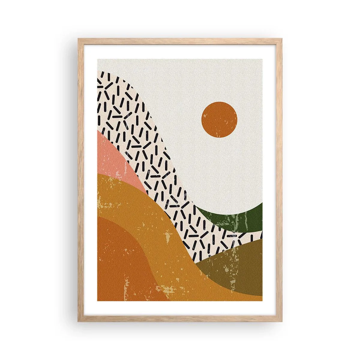 Pôster com moldura de carvalho claro - Abstração solar - 50x70 cm