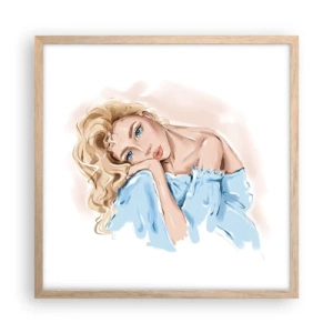 Pôster com moldura de carvalho claro - Sonhadora em azul - 50x50 cm