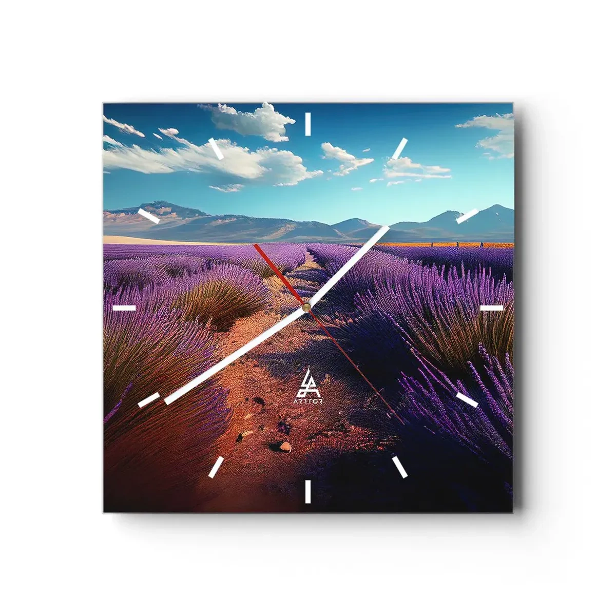 Relógio de parede - Relógio em vidro - Campos perfumados - 30x30 cm